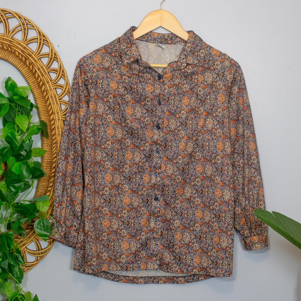 Vtg 70s Tapestry Floral Blouse Retro Folk Pattern Shirt Sz 40 Soft Autumn | FLAW